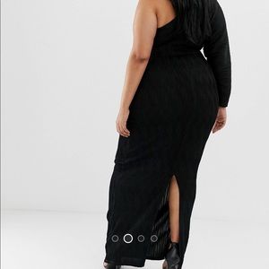 ASOS DESIGN Curve one sleeve rib maxi dress slit